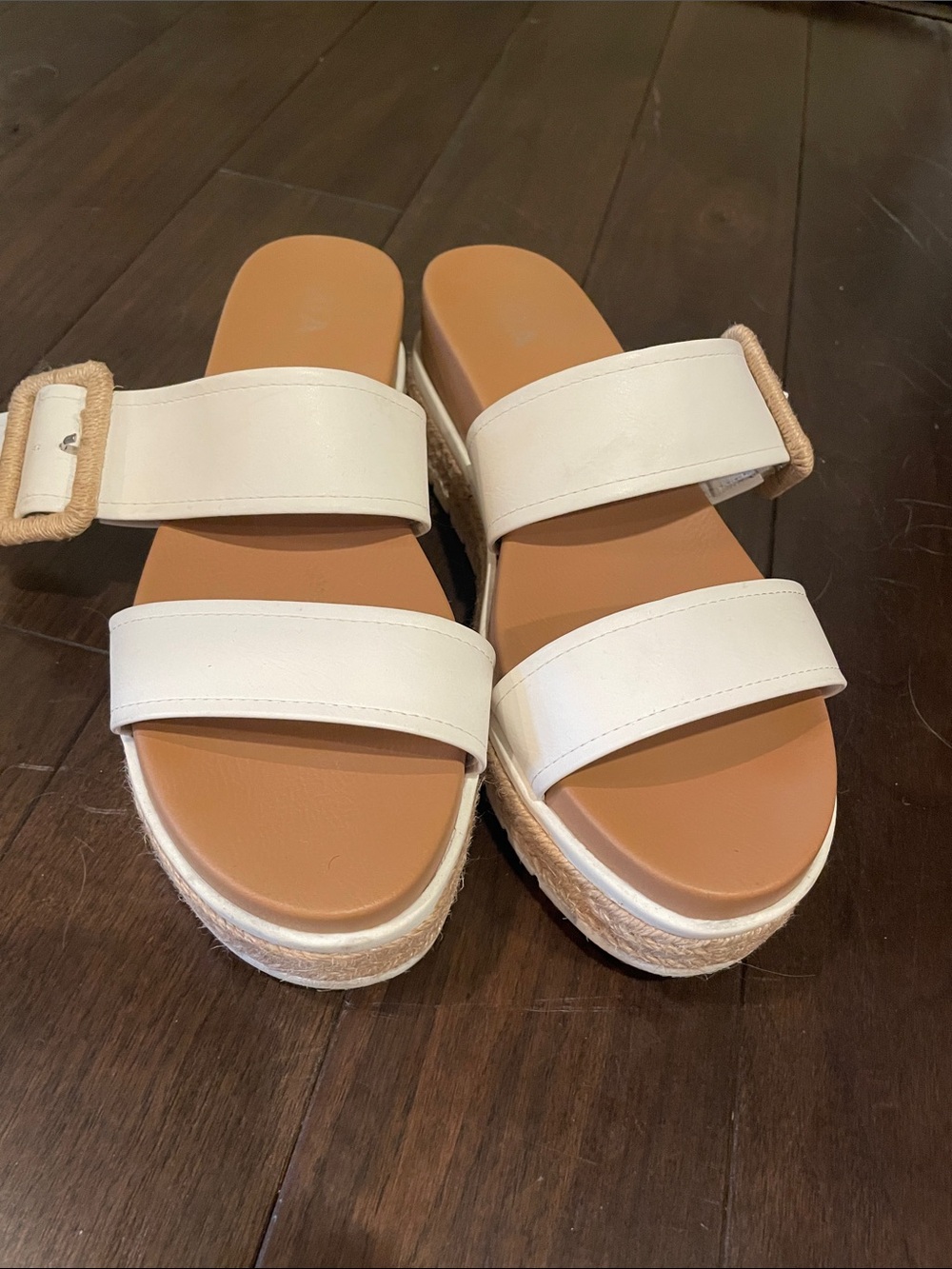 Mia Women's White Double-Strap Espadrille Slide Sandals size 9.5